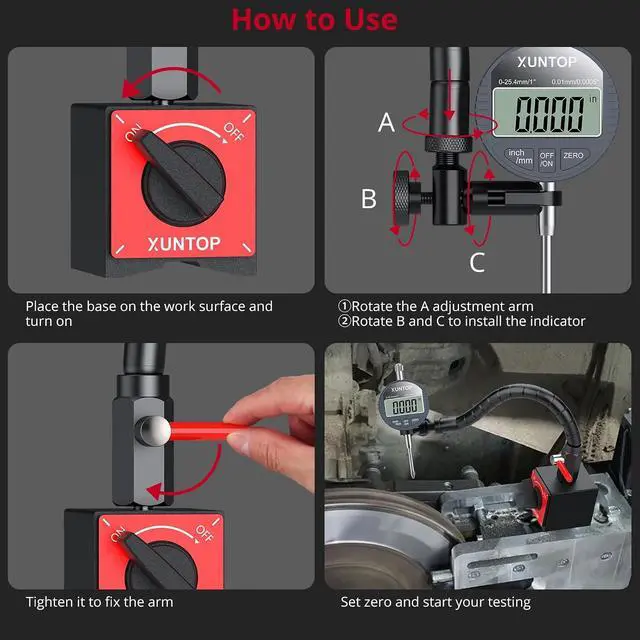 Alt view image 6 of 7 - 0-1" Digital Dial Indicator and 176lbs (80kg) Max Pull Magnetic Base