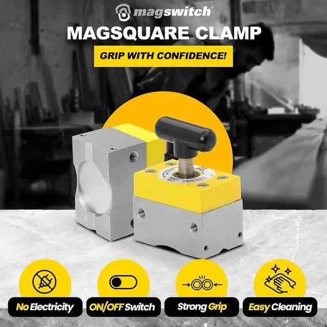 Alt view image 2 of 6 - MagSquare 165 Magnetic Welding Square Base Clamp Holder for Welding Kit, Tools, Supplies and Accessories, Magnet Switch with On/Off Capabilities, 150 lb Holding Force, Black