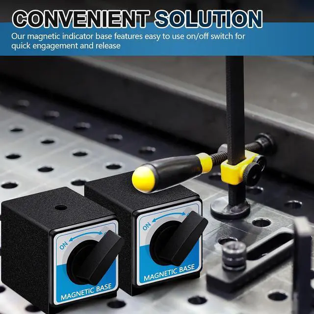 Alt view image 5 of 6 - 2 Pcs 8T Magnetic Base Holder Bed On/off Switch 176 Lbs Holding Power Magnetic Holder Bed M8 x 1.25 Tapped Hole Switchable Base Stand Without Adjustment Arm for Indicator 2.7" x 2.2" x 2"