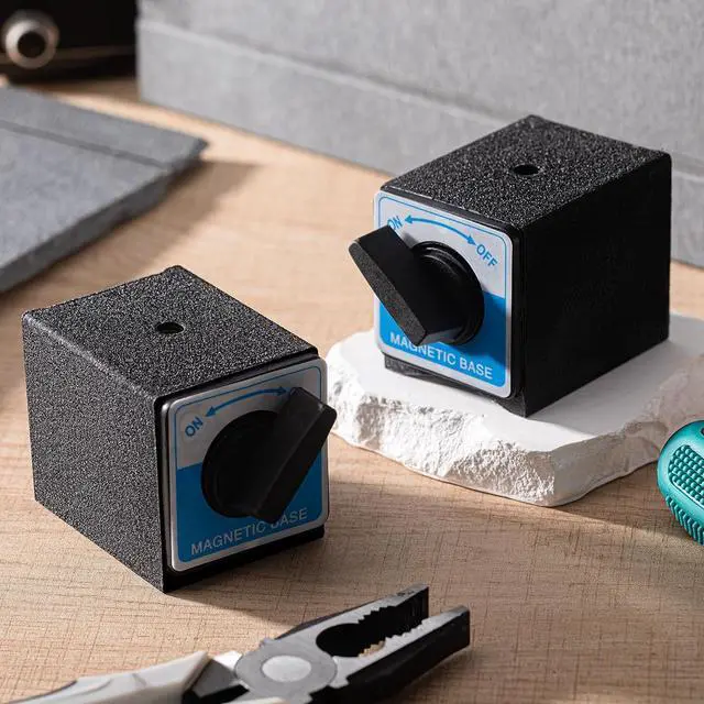 Alt view image 6 of 6 - 2 Pcs 8T Magnetic Base Holder Bed On/off Switch 176 Lbs Holding Power Magnetic Holder Bed M8 x 1.25 Tapped Hole Switchable Base Stand Without Adjustment Arm for Indicator 2.7" x 2.2" x 2"