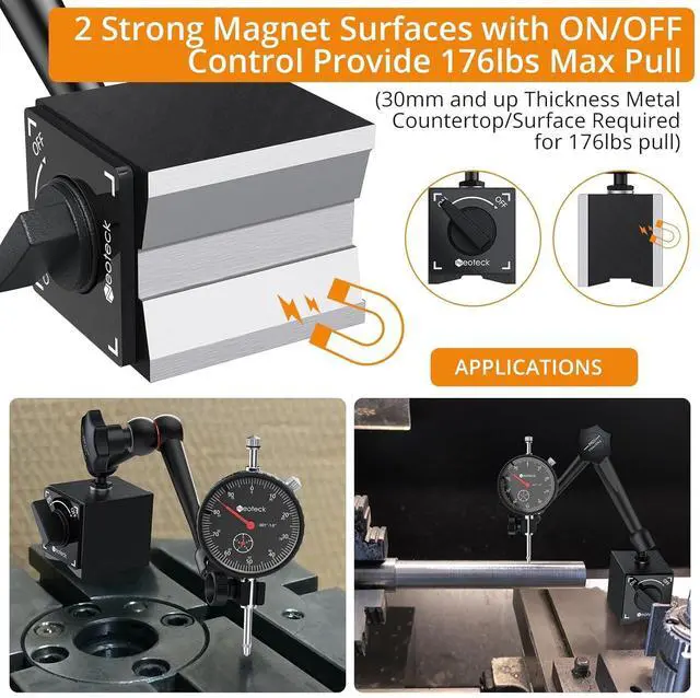 Alt view image 3 of 7 - 0-1"/0.001" Dial Indicator and 176lbs (80kg) Max Pull Magnetic Base