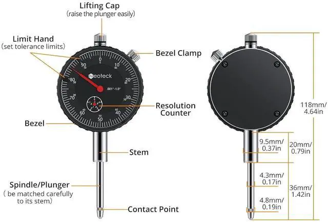 Alt view image 7 of 7 - 0-1"/0.001" Dial Indicator and 176lbs (80kg) Max Pull Magnetic Base
