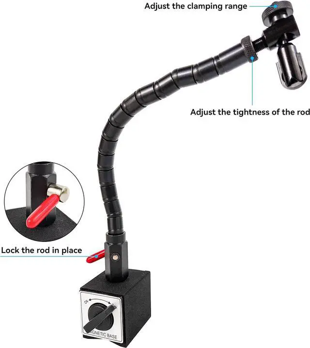 Alt view image 2 of 6 - (R Indicator Holder with Magnetic Base Stand Aluminum Strut & Steel, Flexible Arm, Max Force 176lbs/80kg for Dial/Test Indicators