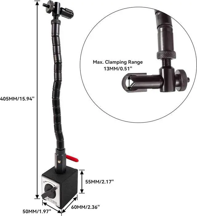 Alt view image 3 of 6 - (R Indicator Holder with Magnetic Base Stand Aluminum Strut & Steel, Flexible Arm, Max Force 176lbs/80kg for Dial/Test Indicators