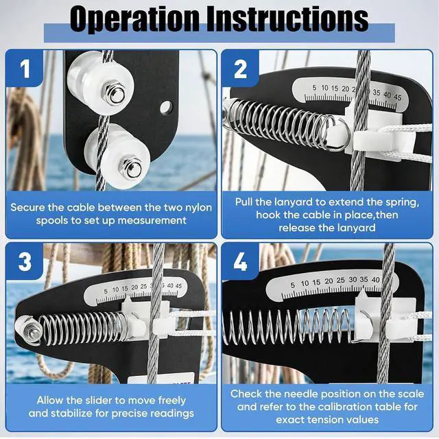 Alt view image 5 of 7 - PT-1 Sailboat Rigging Tension Gauge - Accurate Hands-Off Wire Rope Tool,3/32"/1/8"/5/32" Cable Fit,800lb Rated,Optimal Sail Rigging Performance