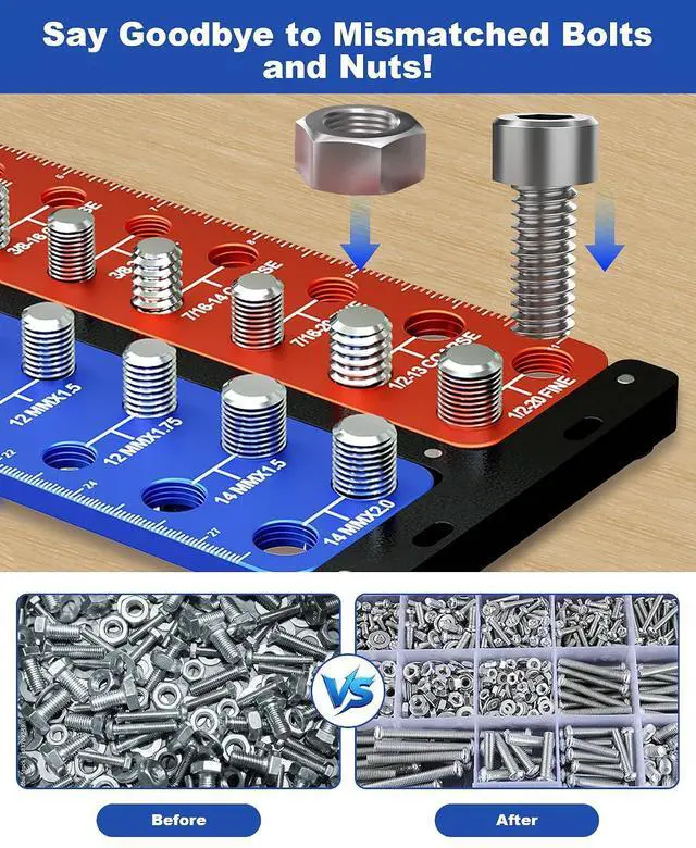 Alt view image 4 of 7 - Detachable Magnetic Nut and Bolt Thread Checker, 30 Bolt and Nut Sizer