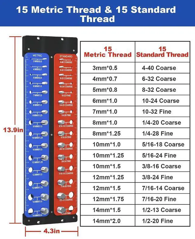 Alt view image 6 of 7 - Detachable Magnetic Nut and Bolt Thread Checker, 30 Bolt and Nut Sizer
