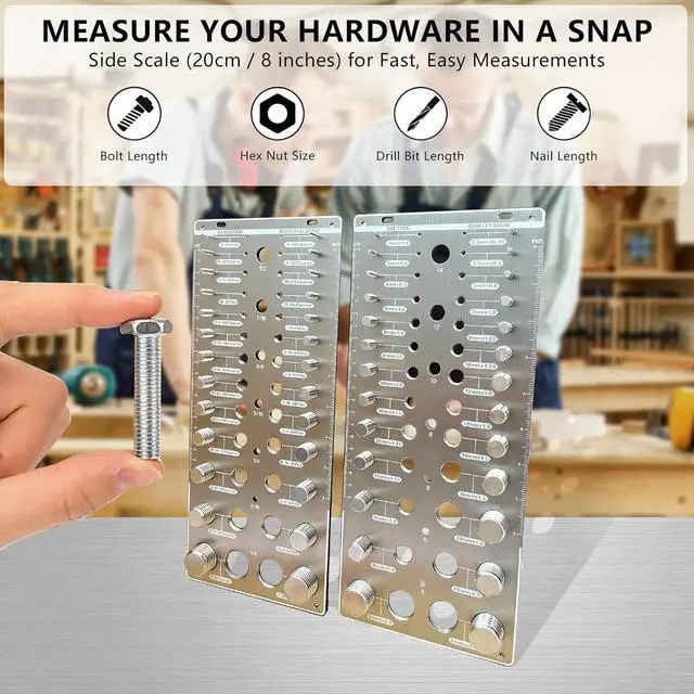 Alt view image 4 of 7 - 66 Nut and Bolt Thread Checker,Bolt Size and Thread Gauge with 26 Standard & 26 Metric Bolts & 14 Drill Bit Gauges,Thread Checker for Machinists & Woodworking,Brushed Finish Thread Checker