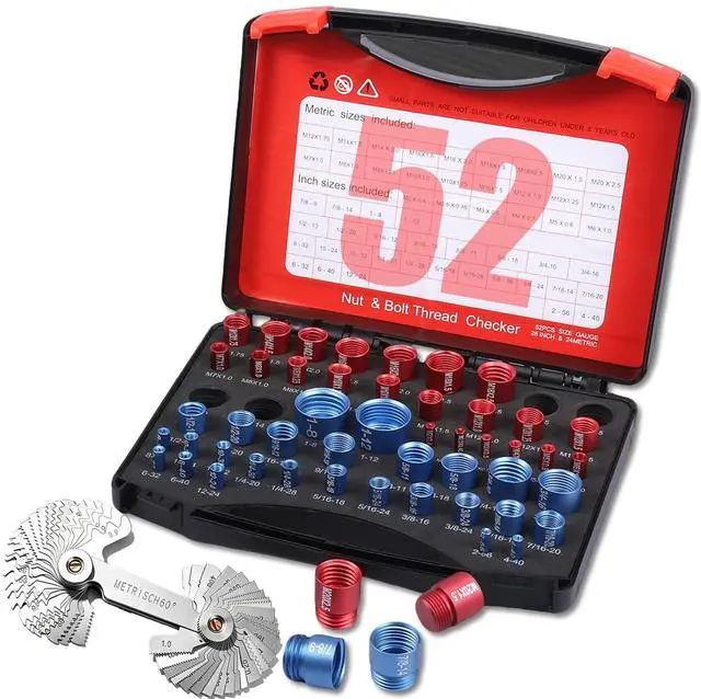 Main image of 52-Piece Nut and Bolt Thread Checker + Thread Gauge Set, Bolt Size Finder