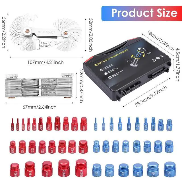 Alt view image 2 of 7 - 52-Piece Nut and Bolt Thread Checker + Thread Gauge Set, Bolt Size Finder