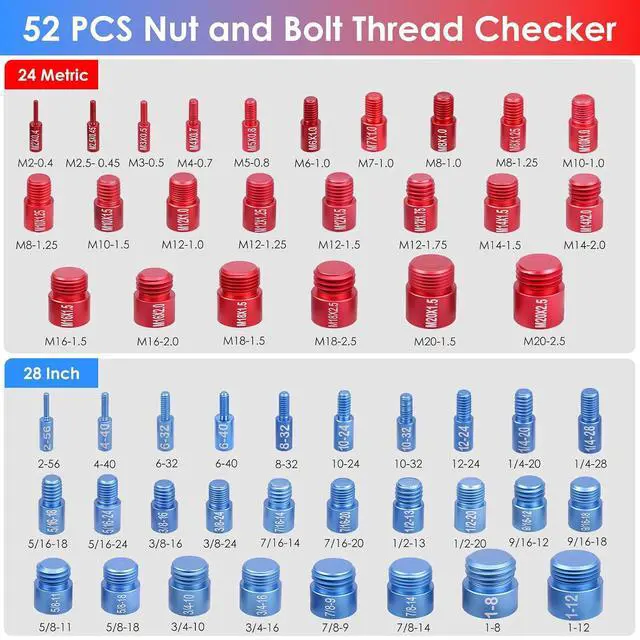 Alt view image 3 of 7 - 52-Piece Nut and Bolt Thread Checker + Thread Gauge Set, Bolt Size Finder