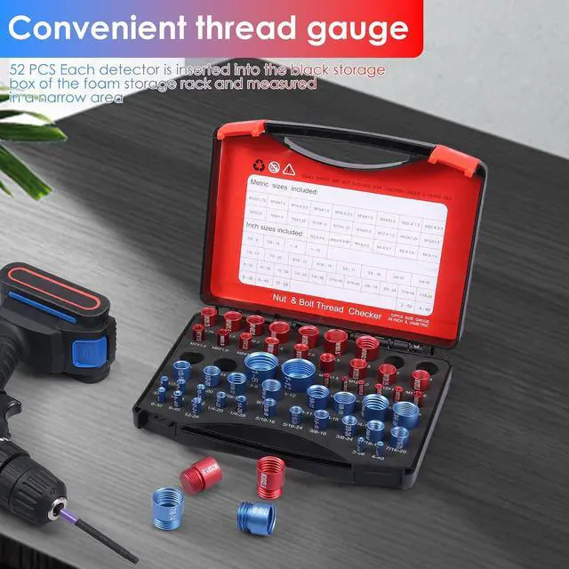 Alt view image 6 of 7 - 52-Piece Nut and Bolt Thread Checker + Thread Gauge Set, Bolt Size Finder