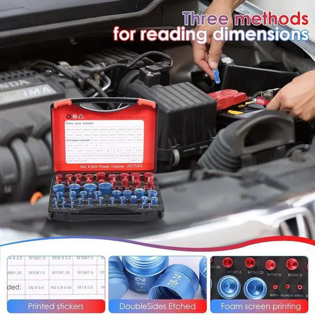 Alt view image 7 of 7 - 52-Piece Nut and Bolt Thread Checker + Thread Gauge Set, Bolt Size Finder