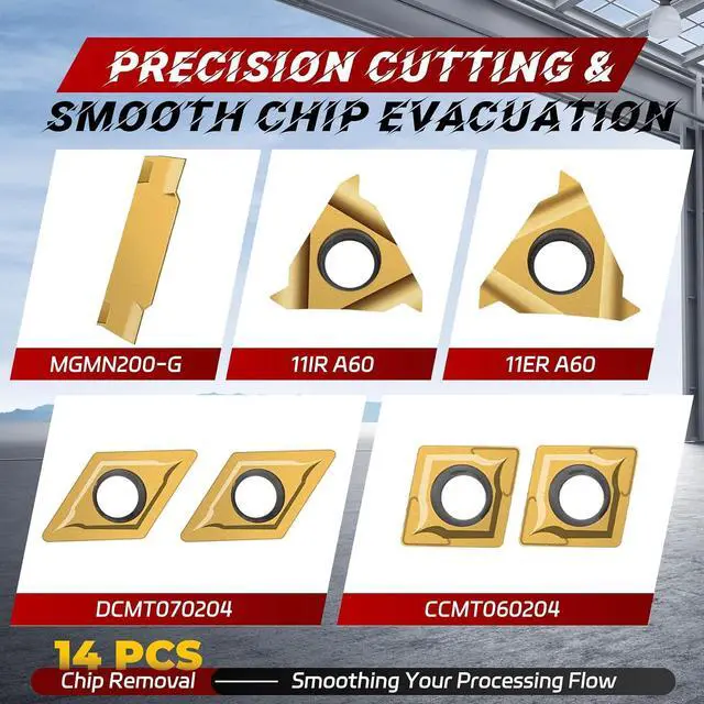 Alt view image 2 of 7 - Indexable Lathe Turning Tool 21Pcs Kit 3/8'' 10mm Shank 7Pcs Metal Lathe Tools Holder Set with 14Pcs Turning Inserts for Turning Grooving Threading Boring Carbide Inserts Carbide Turning Tool