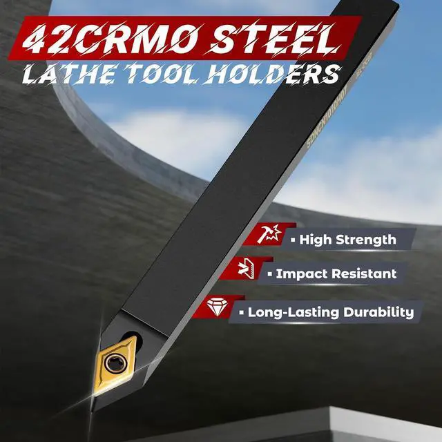 Alt view image 4 of 7 - Indexable Lathe Turning Tool 21Pcs Kit 3/8'' 10mm Shank 7Pcs Metal Lathe Tools Holder Set with 14Pcs Turning Inserts for Turning Grooving Threading Boring Carbide Inserts Carbide Turning Tool