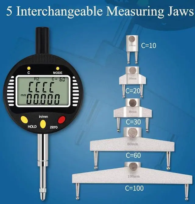 Alt view image 3 of 7 - Digital Inner and Outer Radius Measuring Instrument with 10mm/20mm/30mm/60mm/100mm Replaceable Measuring Claws,Black Radius Range: 5-700mm (0.2-27.5in), Linear Range: 0-12.7mm (0-0.5in)