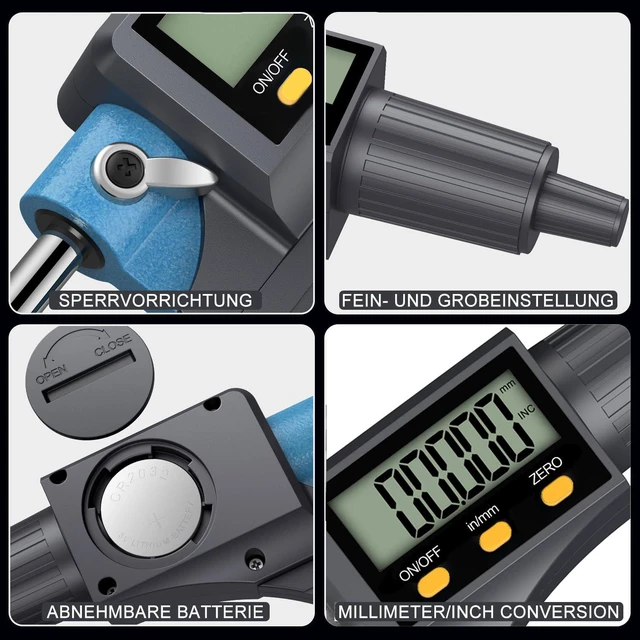 Alt view image 6 of 6 - HDLKNAK Digital Outside Micrometer 0-1", 0.00005"/0.001mm Precision (Blue)