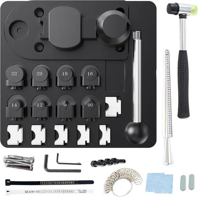 Main image of Ring Bender Tool for Spoon Rings Heavy Duty Jewelry Ring Bending Tool Kit with Mandrel, Sizer Gauge, Nylon Dies, Hammer & Polishing Tools Ring Maker Machine for DIY Jewelry Craft