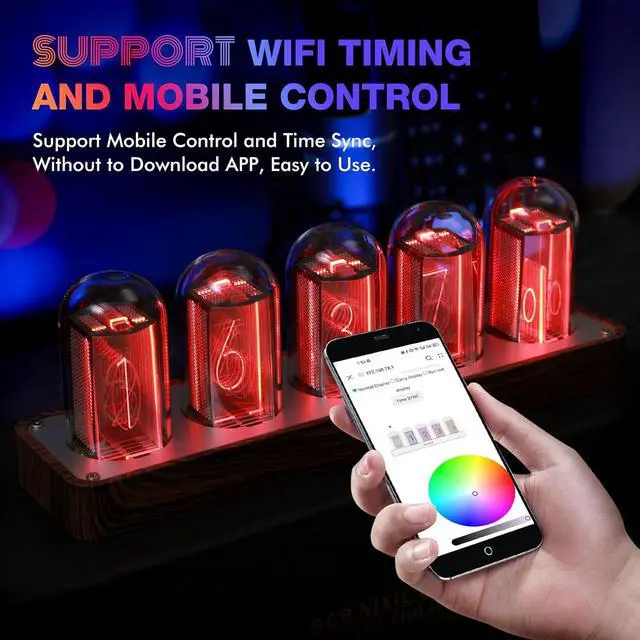 Alt view image 3 of 7 - Nixie Tube Clock Walnut Digital Clock, Support Wi-Fi Time SYNC, Alarm & Timer, 12/24H Display, A Retro Gift for Friends (Wood Grain)