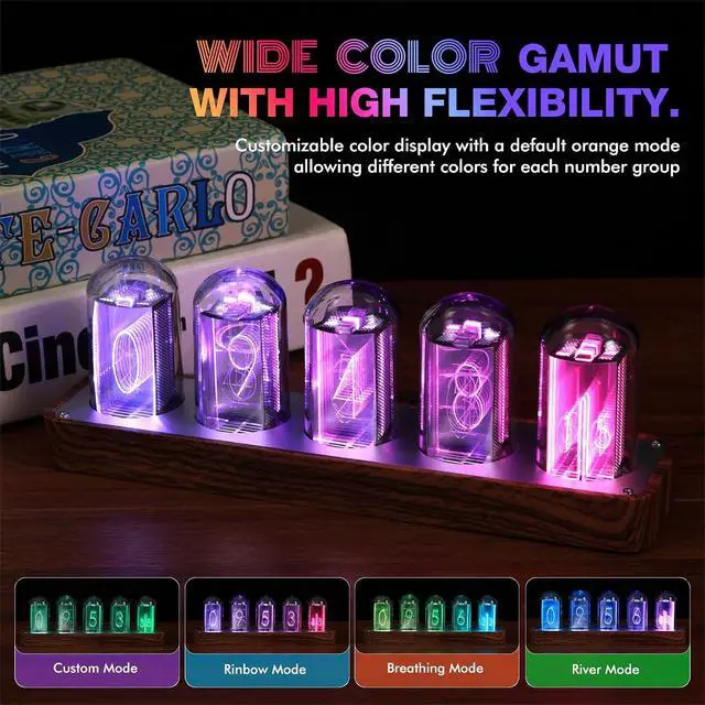 Alt view image 4 of 7 - Nixie Tube Clock Walnut Digital Clock, Support Wi-Fi Time SYNC, Alarm & Timer, 12/24H Display, A Retro Gift for Friends (Wood Grain)