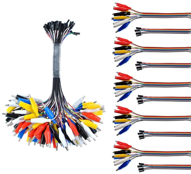 Main image of 10-Pack Alligator Clip to Dupont Female Jumper Wire, 30cm Crocodile Test Lead for Breadboard, Arduino, Raspberry Pi, Electronics DIY