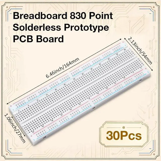 Alt view image 2 of 7 - 30 Pcs Solderless Breadboard 830 Point PCB Board Kit 6.9x1.8x3.4
