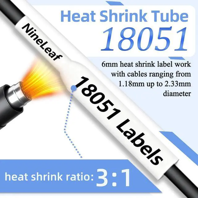 Alt view image 4 of 7 - 10PK Compatible for DYMO Heat Shrink Tube 18051 Black on White 1/4" x 5ft