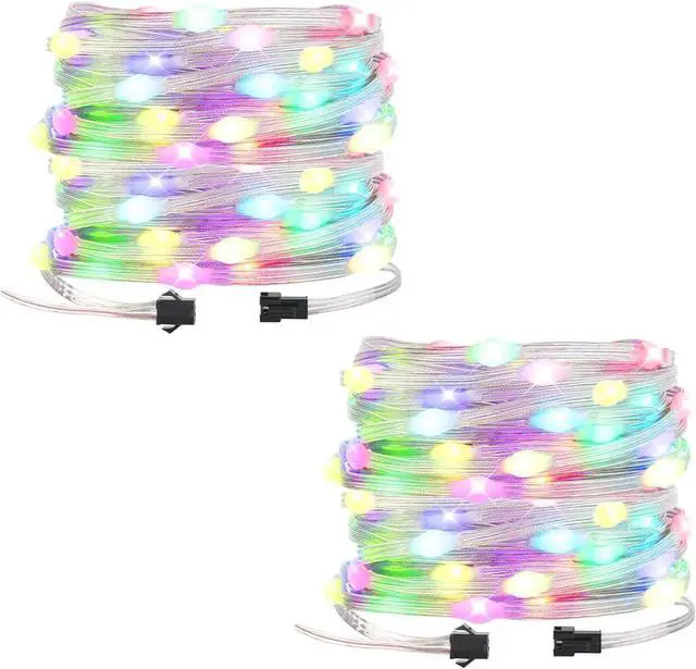 Main image of WS2812B IC RGB Pebble Pixel Seed String Roll Individual Addressable Chasing Color Smart Fairy String Light PVC Wire 2Pack 65.6FT 200LED DC12V for Christmas Decor(No Adapter or Controller)