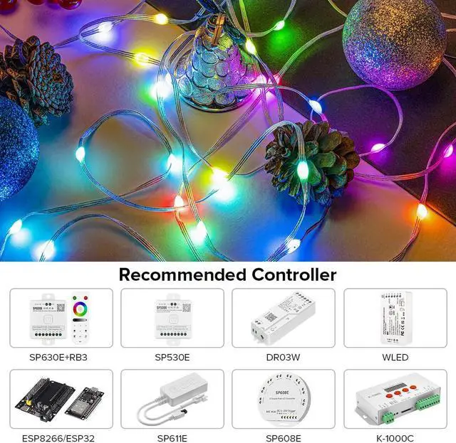 Alt view image 2 of 7 - WS2812B IC RGB Pebble Pixel Seed String Roll Individual Addressable Chasing Color Smart Fairy String Light PVC Wire 2Pack 65.6FT 200LED DC12V for Christmas Decor(No Adapter or Controller)
