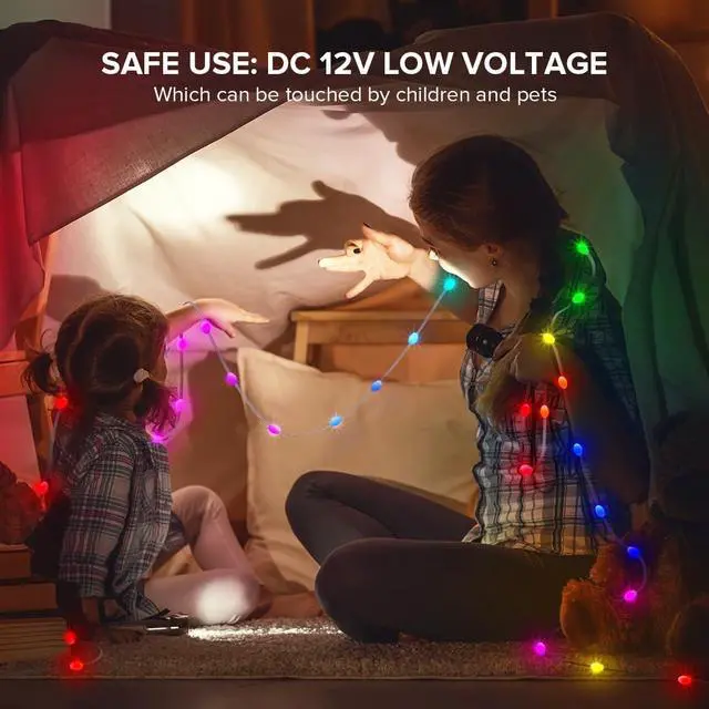 Alt view image 5 of 7 - WS2812B IC RGB Pebble Pixel Seed String Roll Individual Addressable Chasing Color Smart Fairy String Light PVC Wire 2Pack 65.6FT 200LED DC12V for Christmas Decor(No Adapter or Controller)