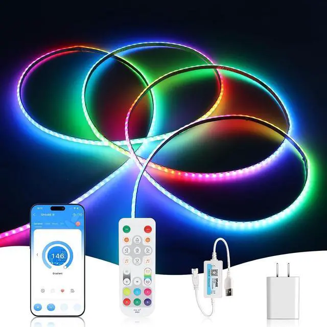 Main image of WS2812B COB LED Strip Kit, 3.28ft 3mm Ultra Thin Smart IC RGB USB Light