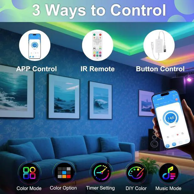 Alt view image 2 of 7 - WS2812B COB LED Strip Kit, 3.28ft 3mm Ultra Thin Smart IC RGB USB Light