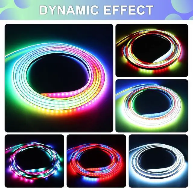 Alt view image 5 of 7 - WS2812B COB LED Strip Kit, 3.28ft 3mm Ultra Thin Smart IC RGB USB Light