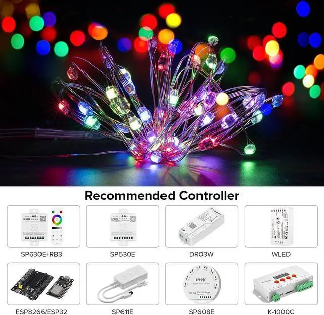 Alt view image 2 of 7 - WS2812B IC RGB Fairy String Lights 5Pack 16.4FT 250LED DC5V