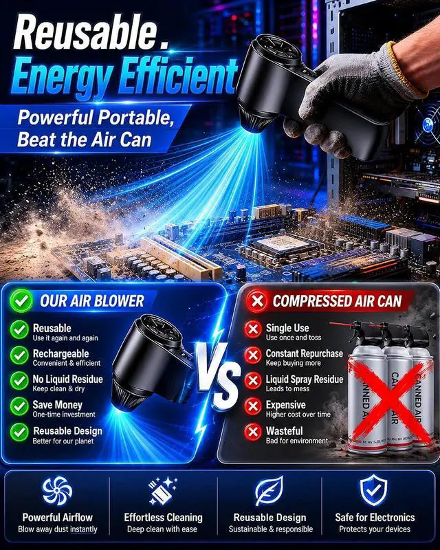 Alt view image 2 of 7 - Compressed Air Duster, 180000RPM Rechargeable Cordless Electric Blower