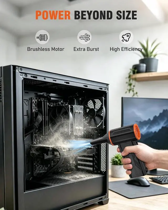Alt view image 2 of 7 - Electric Air Duster, 110000 RPM Cordless Rechargeable Compressed Air Duster with 3 Speed Modes, Portable Handheld Air Blower for Computer Cleaning, Keyboard, PC, Electronics, Car, Office & Home