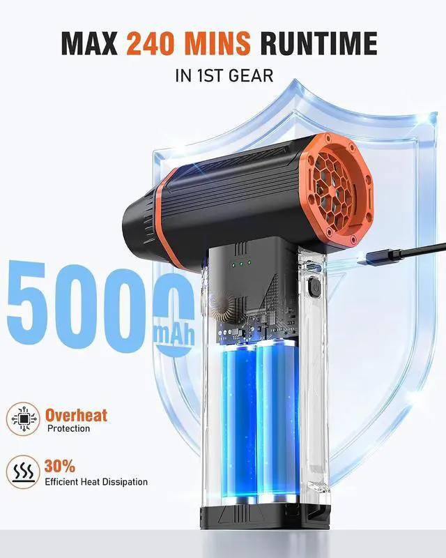 Alt view image 6 of 7 - Electric Air Duster, 110000 RPM Cordless Rechargeable Compressed Air Duster with 3 Speed Modes, Portable Handheld Air Blower for Computer Cleaning, Keyboard, PC, Electronics, Car, Office & Home