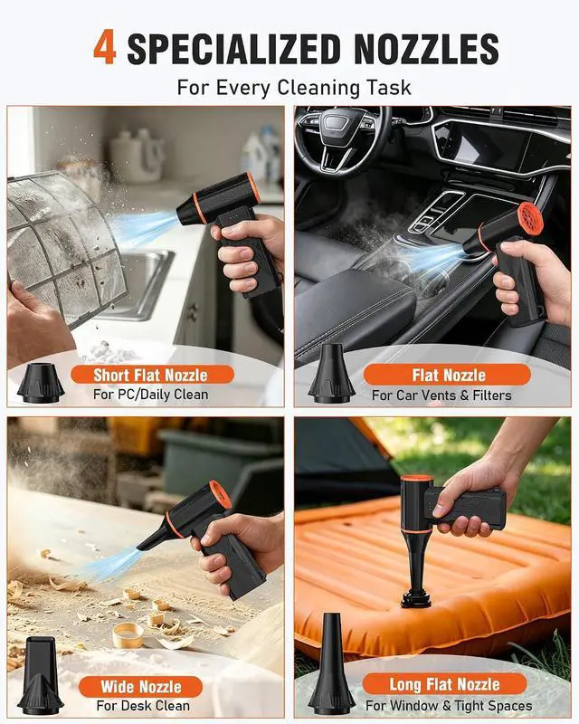 Alt view image 7 of 7 - Electric Air Duster, 110000 RPM Cordless Rechargeable Compressed Air Duster with 3 Speed Modes, Portable Handheld Air Blower for Computer Cleaning, Keyboard, PC, Electronics, Car, Office & Home