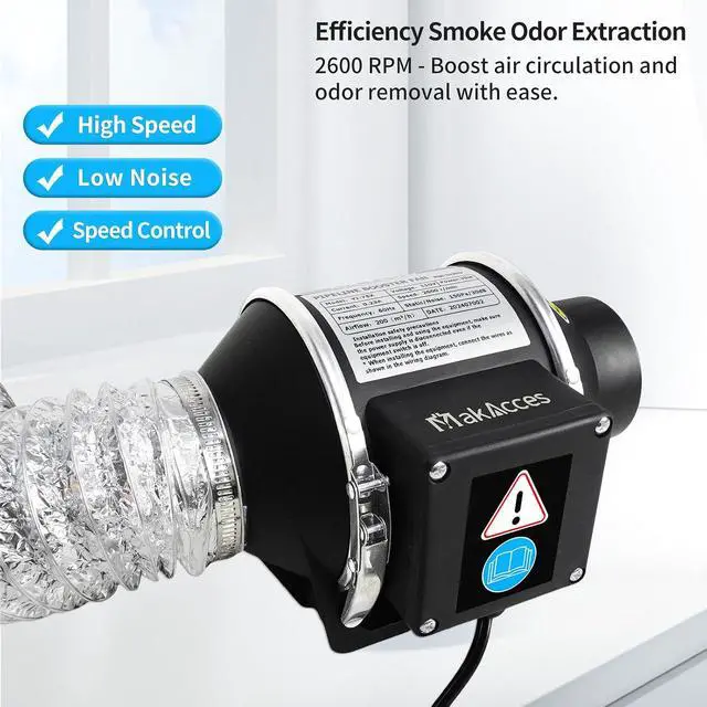 Alt view image 3 of 7 - 3 Inch Inline Duct Fan with Variable Speed Controller & Pipe,Efficiency Smoke Odor Extraction, Upgrade Motor,Low Noise Ventilation Exhaust Fan for 3D Printers,Laser Engravers,Resin Printers,Grow Tents