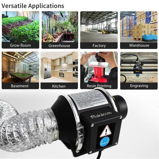 Alt view image 6 of 7 - 3 Inch Inline Duct Fan with Variable Speed Controller & Pipe,Efficiency Smoke Odor Extraction, Upgrade Motor,Low Noise Ventilation Exhaust Fan for 3D Printers,Laser Engravers,Resin Printers,Grow Tents
