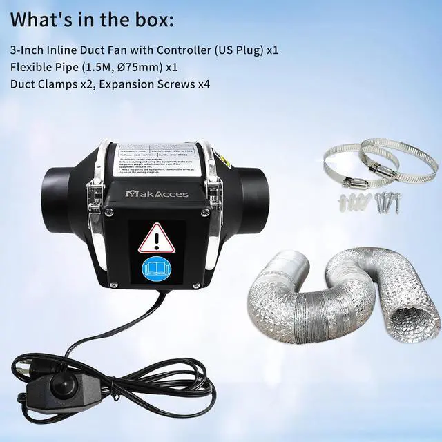 Alt view image 7 of 7 - 3 Inch Inline Duct Fan with Variable Speed Controller & Pipe,Efficiency Smoke Odor Extraction, Upgrade Motor,Low Noise Ventilation Exhaust Fan for 3D Printers,Laser Engravers,Resin Printers,Grow Tents