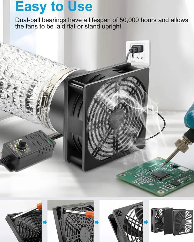 Alt view image 3 of 7 - 120mm x 38mm 12V DC Axial Fan w/ 4 Inch Duct Flange Variable Speed