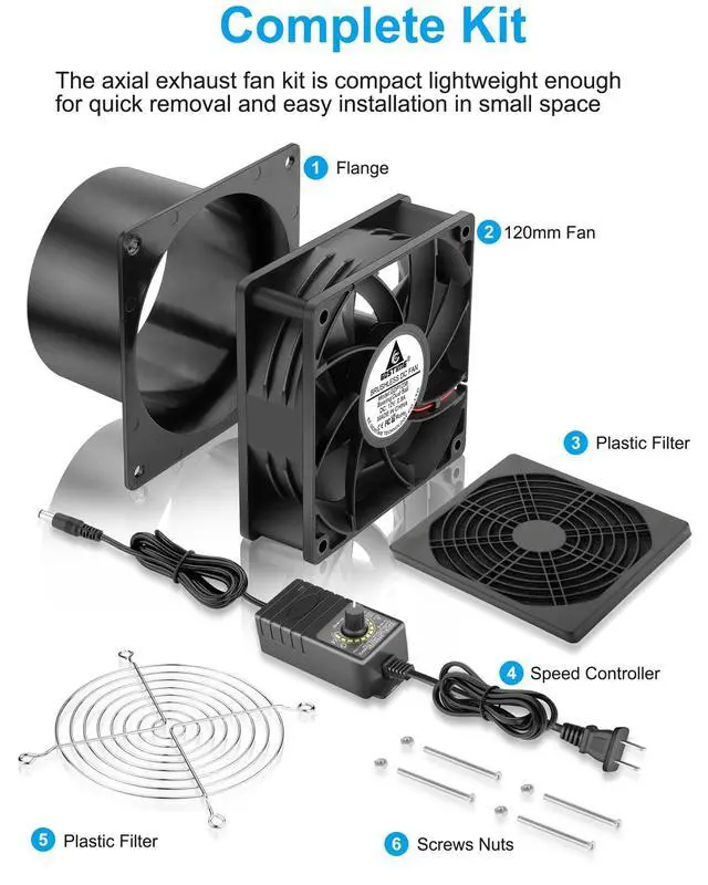 Alt view image 7 of 7 - 120mm x 38mm 12V DC Axial Fan w/ 4 Inch Duct Flange Variable Speed