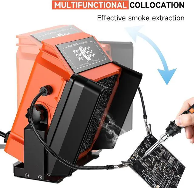 Alt view image 2 of 7 - 948DQ-I Solder Smoke Absorber Remover, Tiltable Angle Fume Extractor Fan with Flexible Helping Hands and 8 Fan Filters for Soldering Wood Burning
