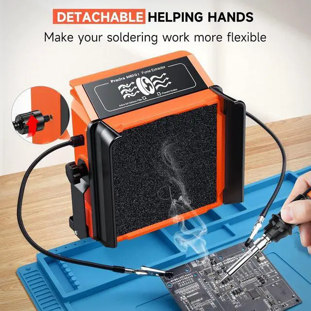Alt view image 3 of 7 - 948DQ-I Solder Smoke Absorber Remover, Tiltable Angle Fume Extractor Fan with Flexible Helping Hands and 8 Fan Filters for Soldering Wood Burning
