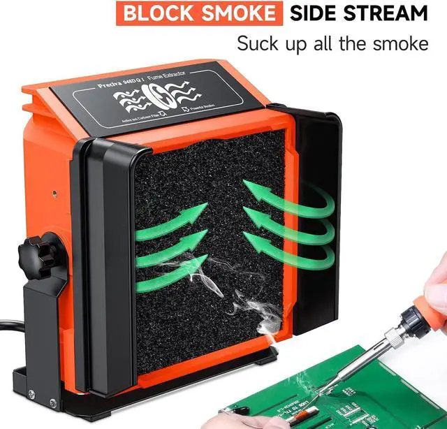 Alt view image 4 of 7 - 948DQ-I Solder Smoke Absorber Remover, Tiltable Angle Fume Extractor Fan with Flexible Helping Hands and 8 Fan Filters for Soldering Wood Burning