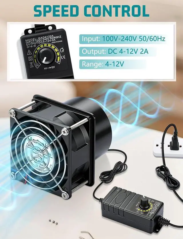 Alt view image 4 of 7 - 12v Soldering Exhaust Axial Fan 80mm x 38mm Speed Control