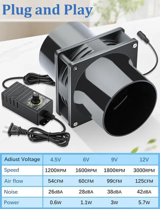Alt view image 3 of 7 - 120mm x 38mm 4 Inch Small Exhaust Fan 12V Duct Fan with Speed Control, Fume Extractor for Paint Booth, Soldering, Laser Engraving, Greenhouse Ventilation