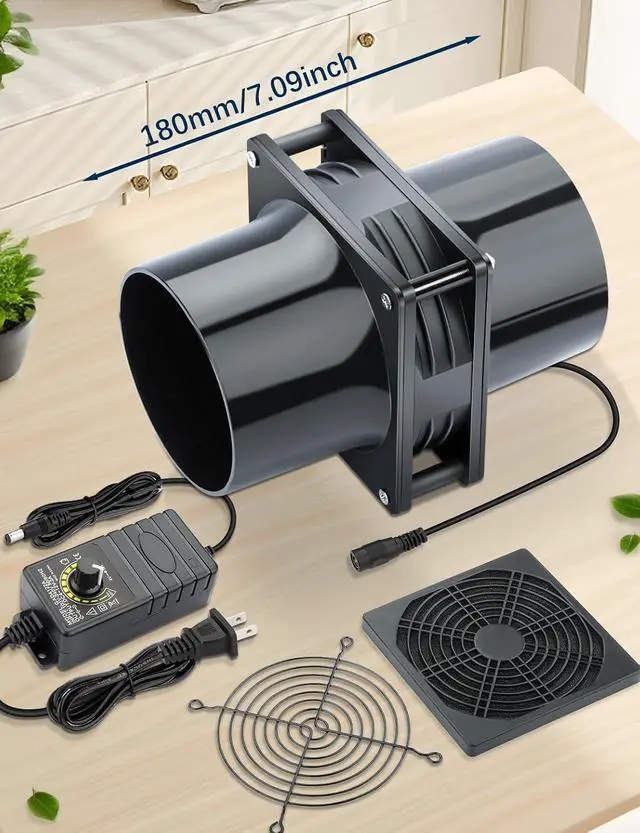 Alt view image 5 of 7 - 120mm x 38mm 4 Inch Small Exhaust Fan 12V Duct Fan with Speed Control, Fume Extractor for Paint Booth, Soldering, Laser Engraving, Greenhouse Ventilation