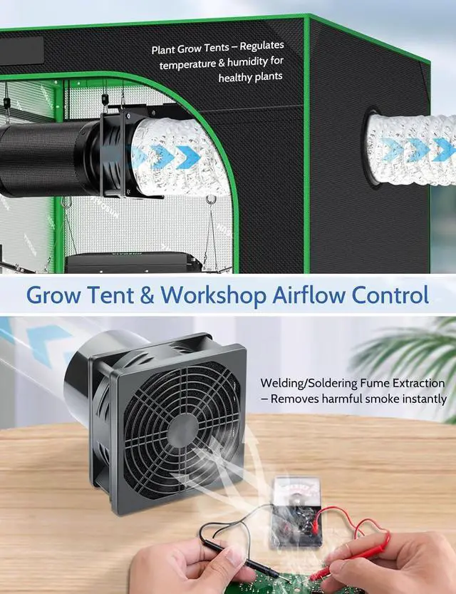 Alt view image 6 of 7 - 120mm x 38mm 4 Inch Small Exhaust Fan 12V Duct Fan with Speed Control, Fume Extractor for Paint Booth, Soldering, Laser Engraving, Greenhouse Ventilation